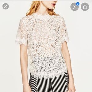 Zara white lace embroidered top size M